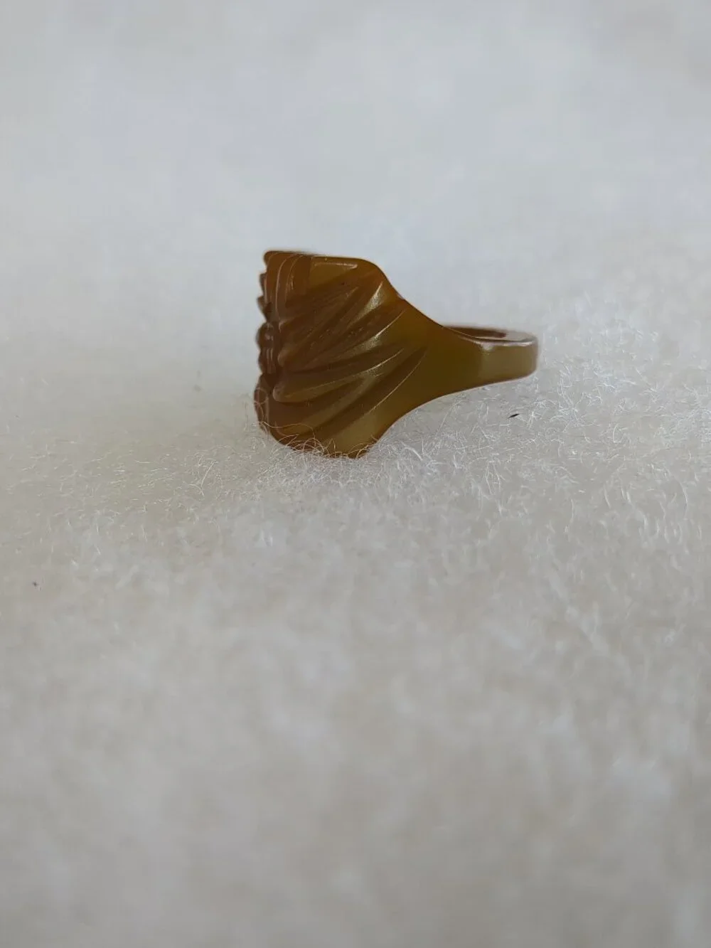 Vintage Carved Bakelite Ring • Butterscotch Olive • Art Deco • Tested Positive B